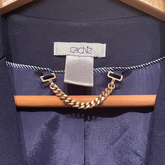 Vintage Y2K Cache Blazer 2 | Navy, Gold Enamel Buttons, Zip Pockets, Career - Picture 7 of 7